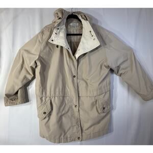IZZI Outerwear Womens Hooded Utility Jacket Beige Lightweight Snap Front